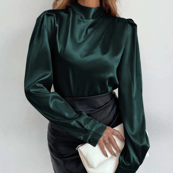 BellanBlue Tops - Classic High Neck Satin Top Work Minimalist